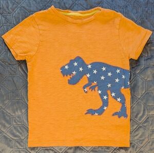 Mini Boden orange shirt blue star dino 7/8